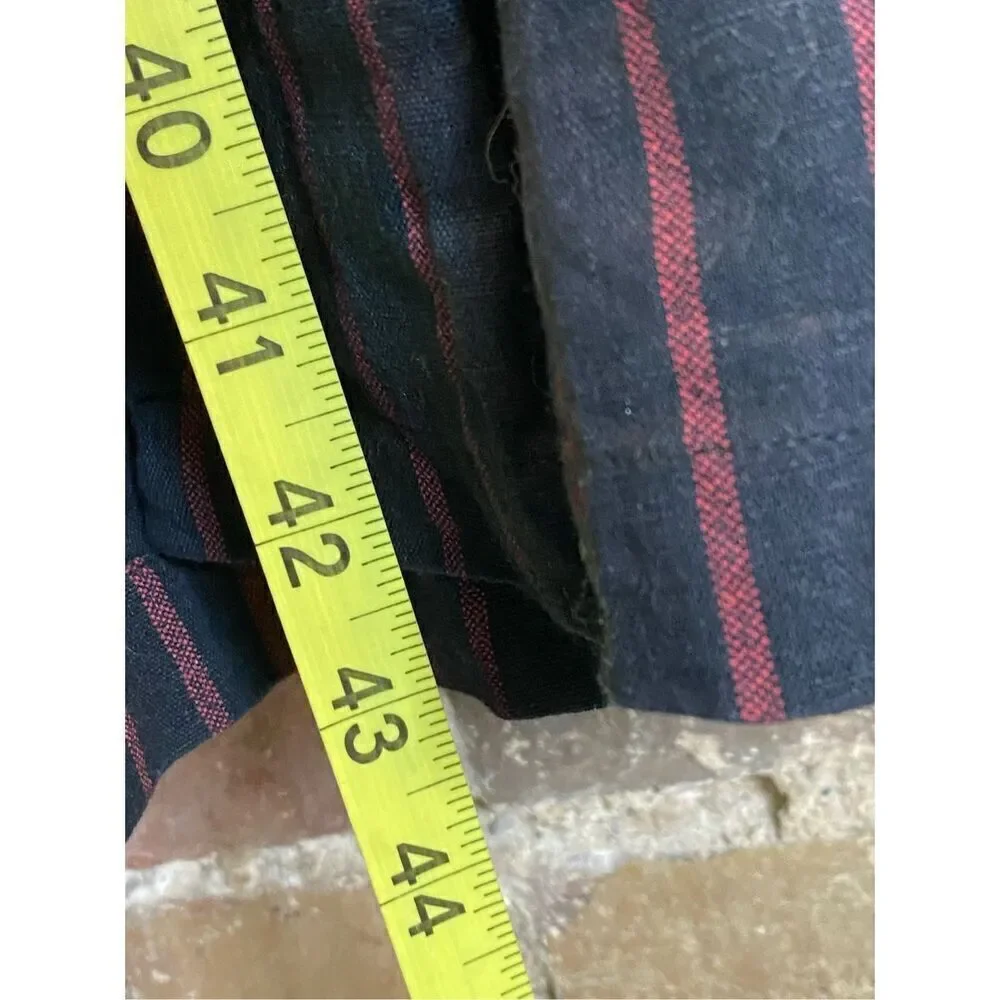 Bombay Paisley Dark Blue Red Stripe Floral Embroidered Button Down 3/4 Sleeve Mi - Picture 7 of 16